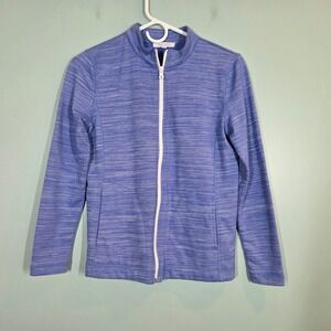 T by Talbots Womens Blue Space Dye Full Zip Mock Neck Active Jacket Petite P